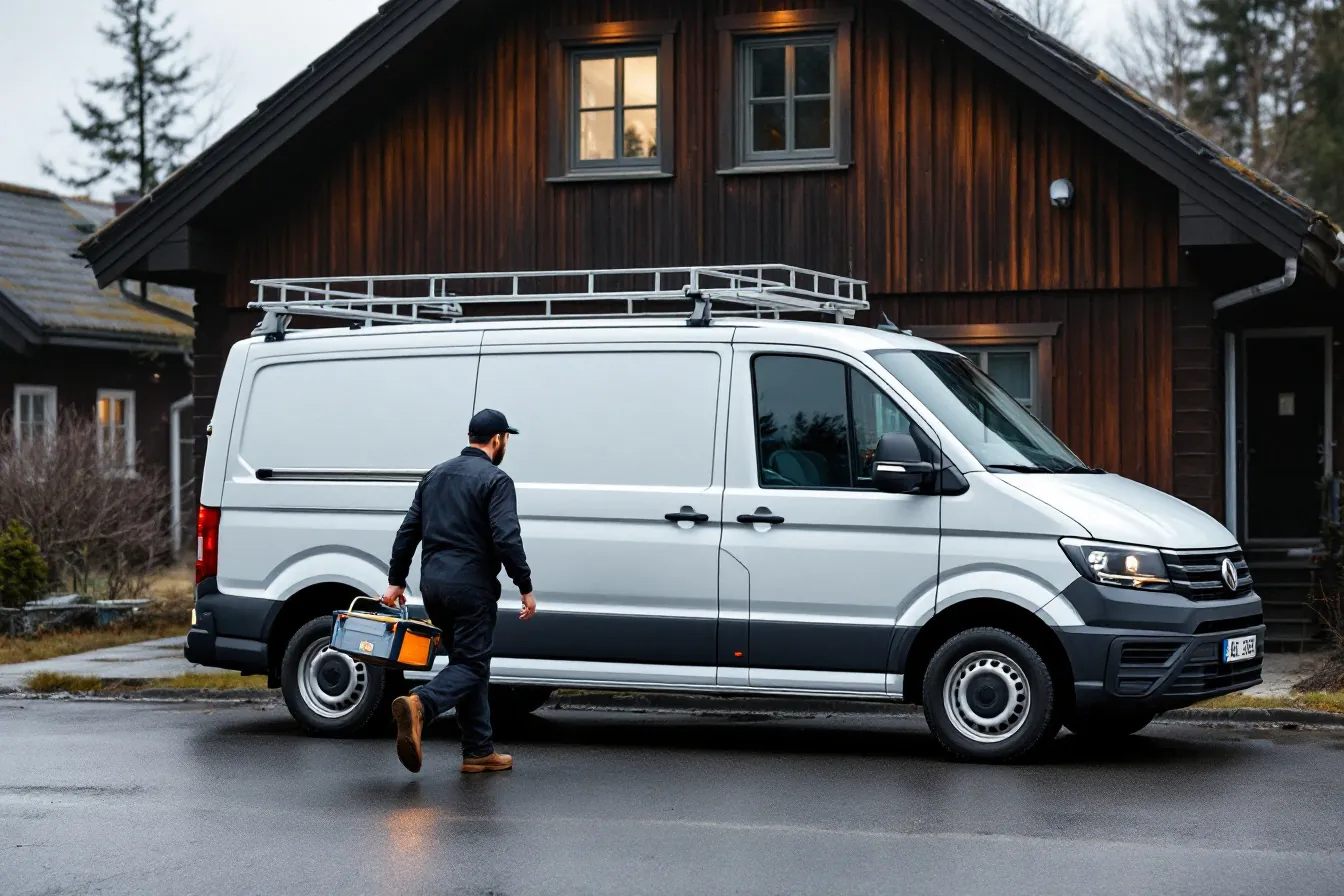 Tjenestebedrift: håndverker på vei inn til kunde