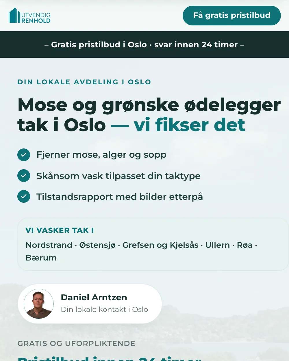 Local landing page we made for Utvendig Renhold in Oslo