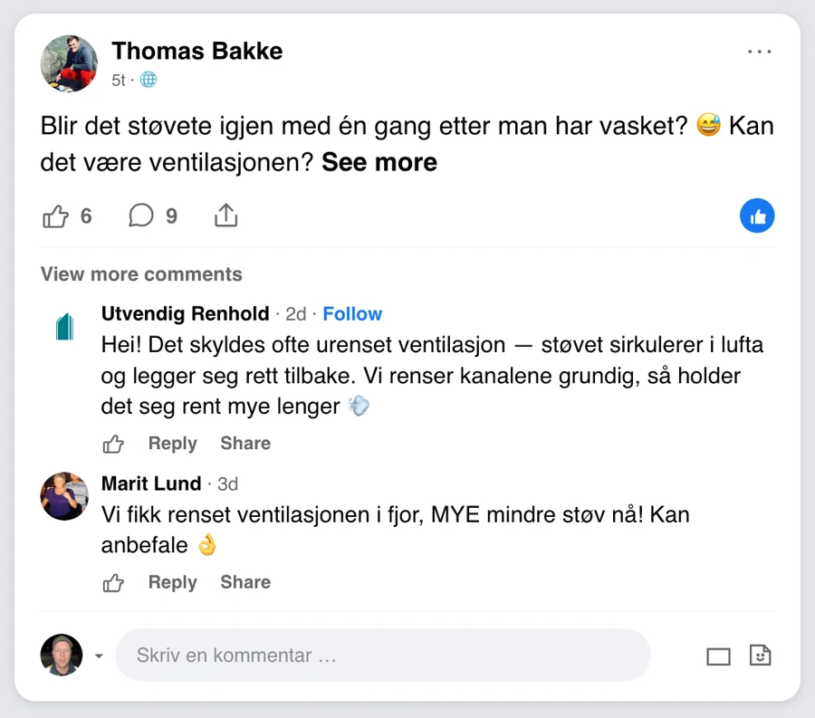 Facebook comments ad for Utvendig Renhold
